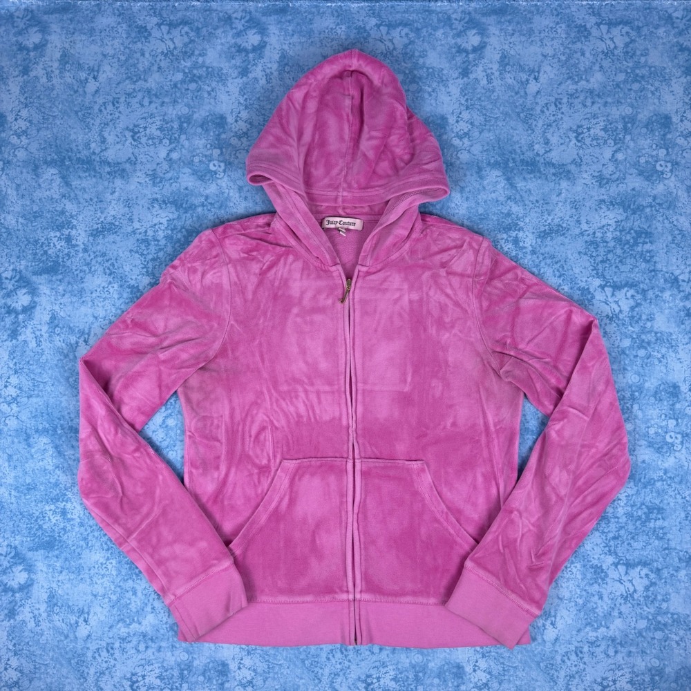 Juicy Couture Pink Velour Rhinestone Crown Crest Zip Up Track Hoodie XL Fits S